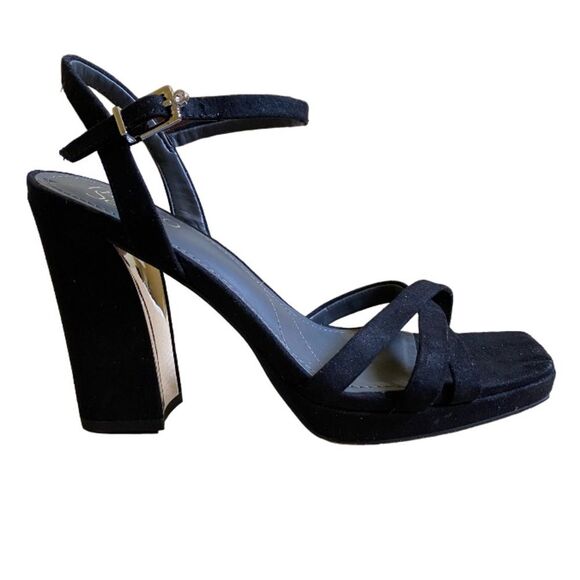 NEW Franco Sarto Damalis Platform Sandals Size 6.5 Heels in Black Galaxy Sparkle - Picture 9 of 16